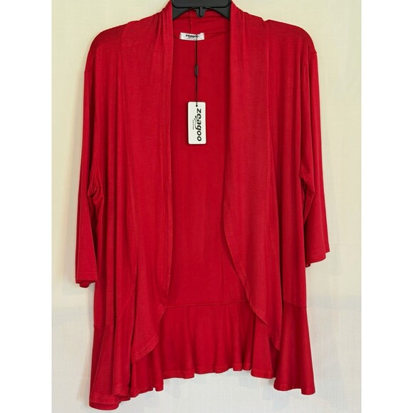 zeagoo Tops - Zeagoo Women's Red Solid Open Front 3/4 Sleeve Knit Rayon/Spandex Cardigan XL